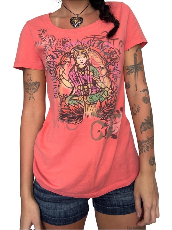 Lucky Brand Tops - Y2K lucky brand Graphic Short-Sleeve Women's Tee - Boho Lotus Print